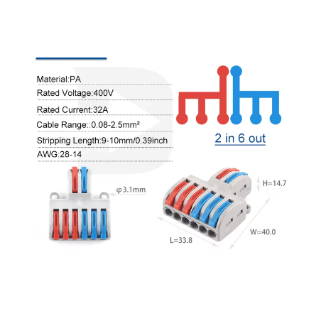 Quick Wire Connector 2-in 6-out