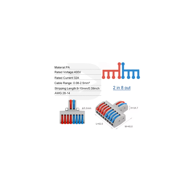 Quick Wire Connector 2-in 8-out
