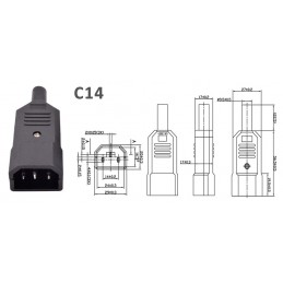 IEC 320 Straight Cable AC Plug C14 10A 250V Black